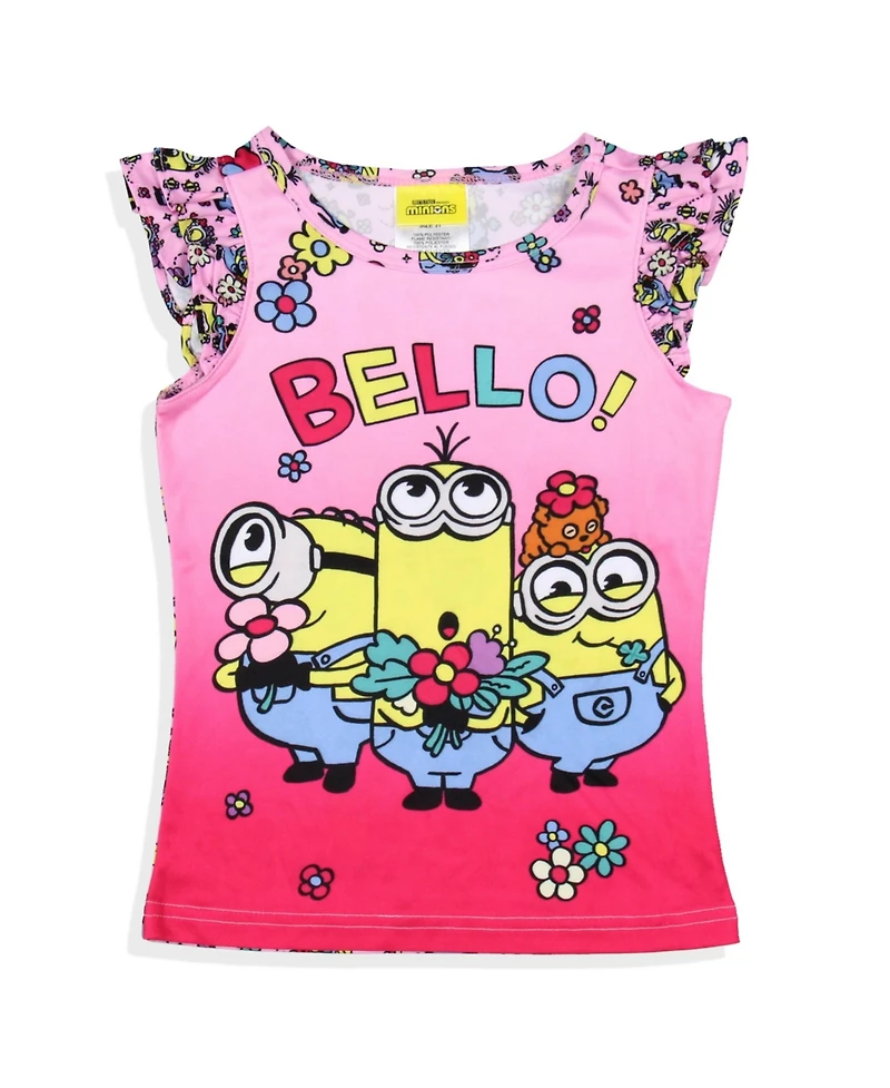 Despicable Me Little Girls Flower Bello! Minions Lounge Pajama Sleep Set Shorts