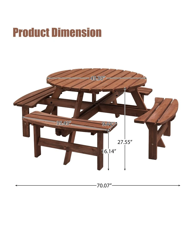 Streamdale Furniture 8 Person Wooden Picnic Table with Built-In Benches