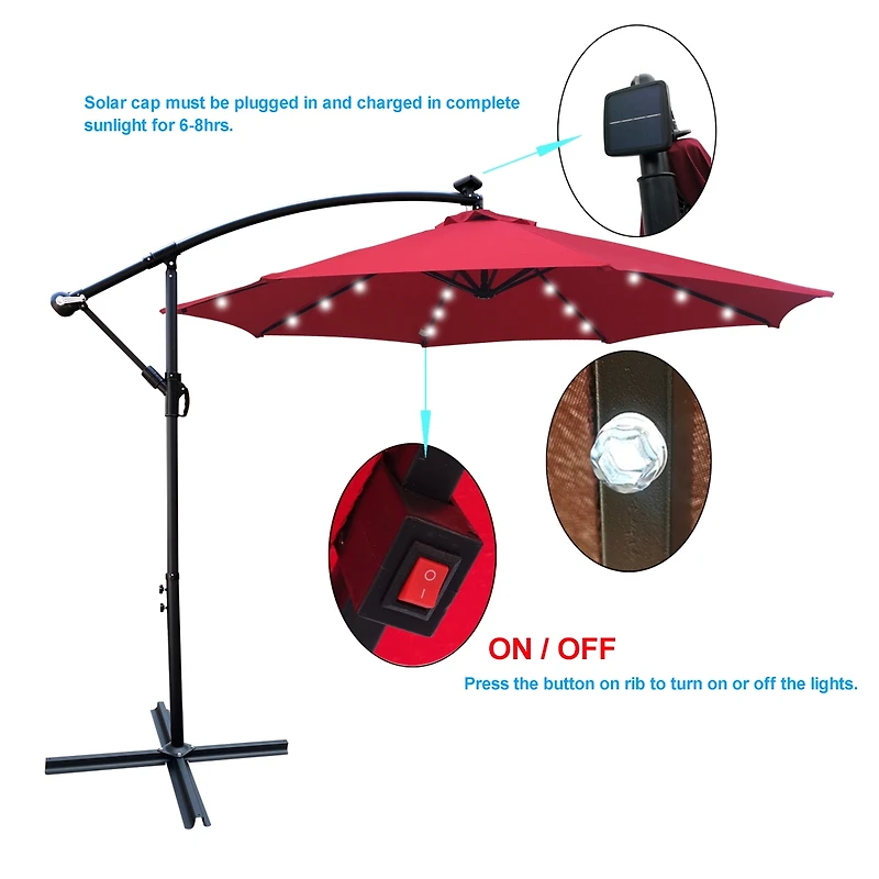 Simplie Fun 10 Ft Outdoor Patio Umbrella Solar Powered Led Lighted 8 Ribs Umbrella With Crank