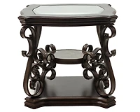 Streamdale Glass Top End Table with Marble Shelf and Metal Legs
