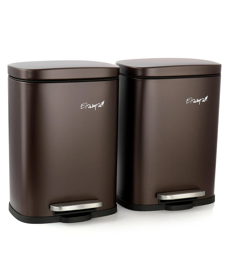 Elama 3 Piece 30 Liter and 5 Liter Stainless Steel Step Trash Bin Combo Set with Slow Close Mechanism in Matte Bronze