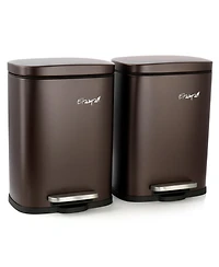 Elama 3 Piece 30 Liter and 5 Liter Stainless Steel Step Trash Bin Combo Set with Slow Close Mechanism in Matte Bronze