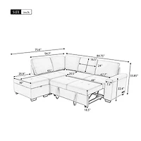 Simplie Fun L-Shaped Sleeper Sectional Sofa with Usb Charge