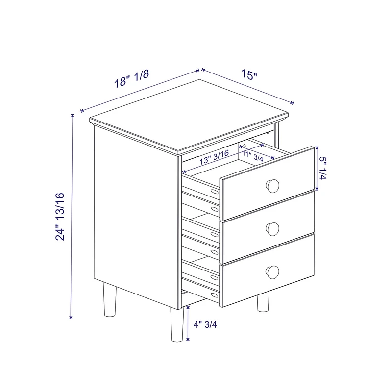 Streamdale Classic 3-Drawer Solid Wood Nightstand - Caramel
