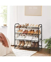 Slickblue 4-Tier Shoe Rack Storage Organizer, Hold up to 16 Pairs, Steel, for High Heels, Trainers, Slippers