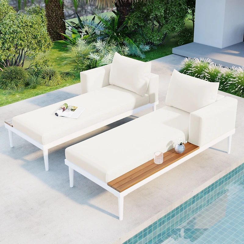 Streamdale Modern Outdoor Daybed with Wood Topped Side Spaces