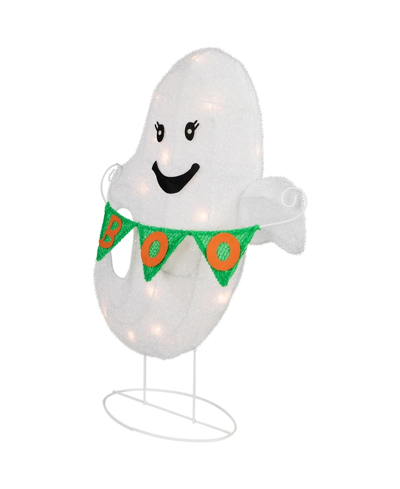 Northlight 25" Lighted Led White Ghost with "Boo" Banner Halloween Yard Decoration