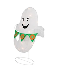 Northlight 25" Lighted Led White Ghost with "Boo" Banner Halloween Yard Decoration