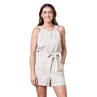 Hope & Henry Women's Sleeveless Linen Button Front Halter Romper