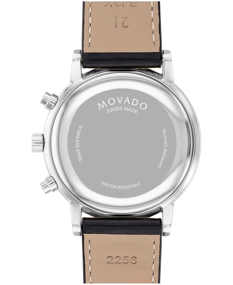 Movado Men's Museum Classic Swiss Quartz Chrono Black Leather Watch 42mm