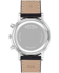 Movado Men's Museum Classic Swiss Quartz Chrono Black Leather Watch 42mm
