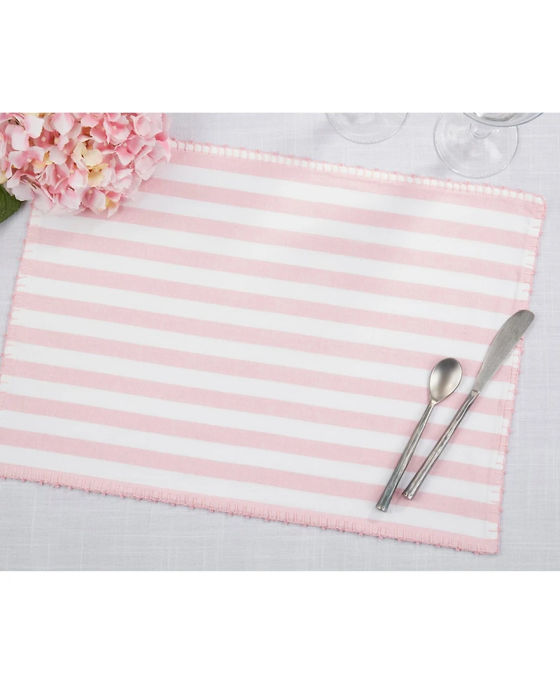 Saro Lifestyle Classic Striped Whipstitch Pom Pom Placemat Set of 4,14"x20"