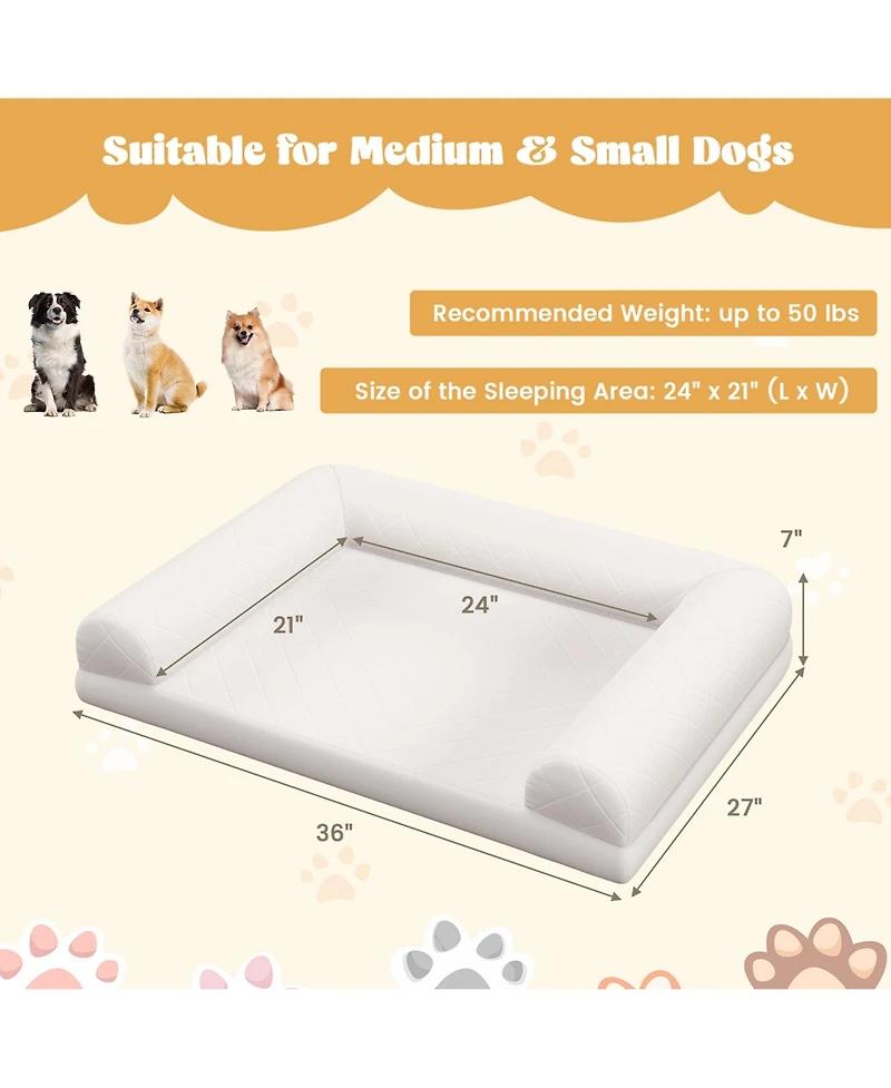 Orthopedic Dog Bed Medium Small Dogs with 3-Side Bolster Non-Slip Bottom Zippers