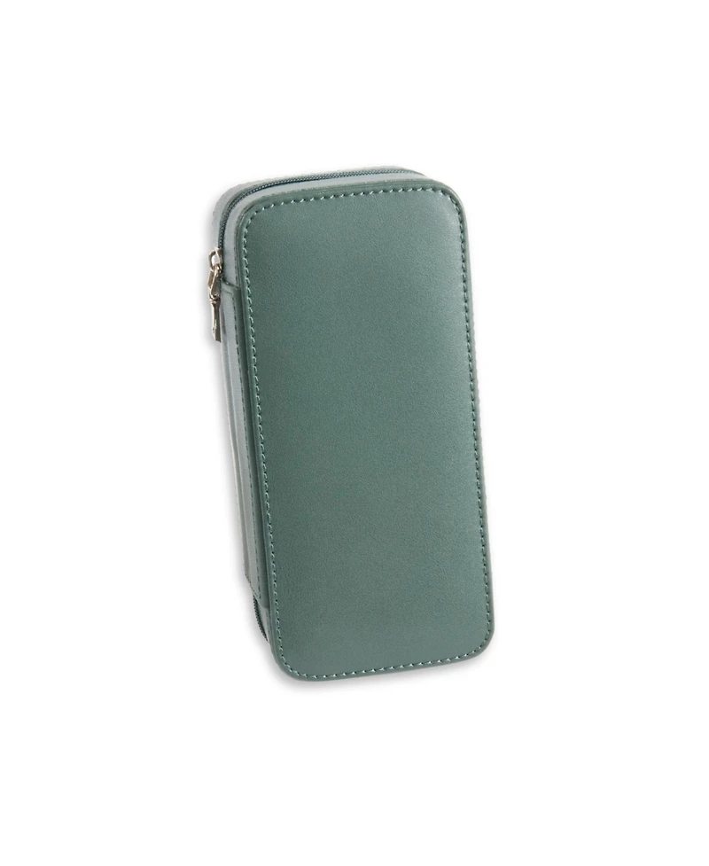 Bey-Berk Leather Two Watch Travel Case with Form Fit Compartments, Center Divider to Prevent Watches from Touching and Zipper Closure.