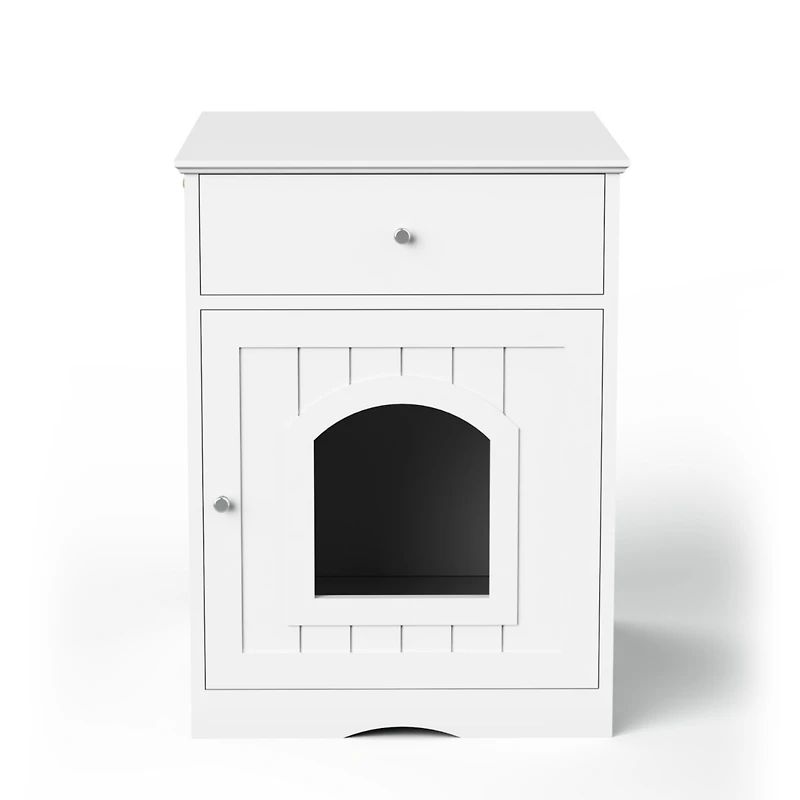Streamdale Furniture Wooden Cat Litter Box Enclosure with Drawer & Side Table