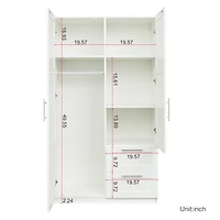 Streamdale Furniture High Wardrobe And Kitchen Cabinet With 2 Doors, 2 Drawers And 5 Storage Spaces, White