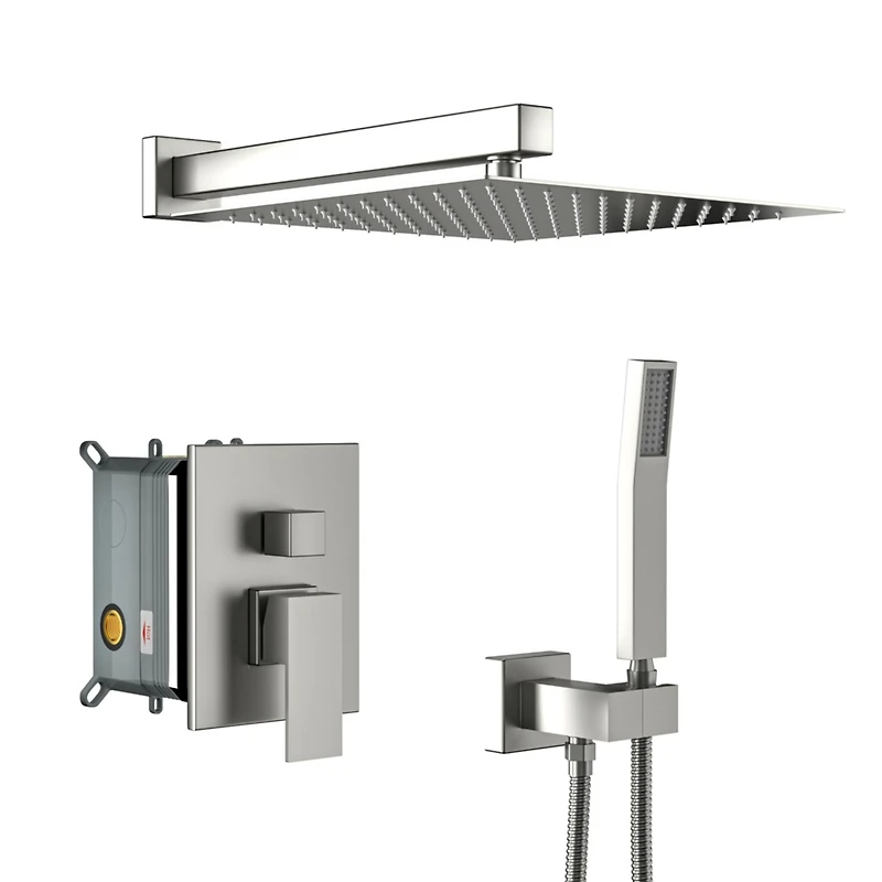 12" Rain Shower Head Systems, Brushed Nickel, Wall Mounted Shower