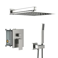 12" Rain Shower Head Systems, Brushed Nickel, Wall Mounted Shower