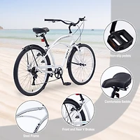 Men'S Beach Cruiser Bike, 7 Speed Bicycles, 26"Inch Multiple Colors