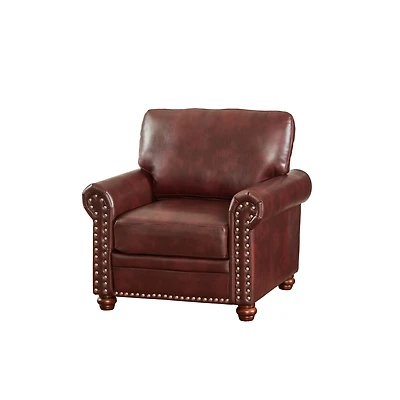 Streamdale Furniture Living Room Sofa Single Seat Chair With Wood Leg Burgundy Faux Leather