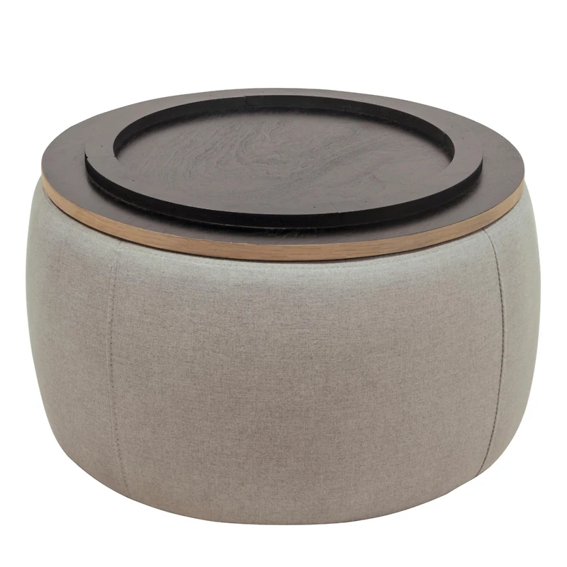 Round Storage Ottoman, 2 in 1 Function, Work as End Table and Ottoman