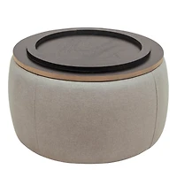 Round Storage Ottoman, 2 in 1 Function, Work as End Table and Ottoman