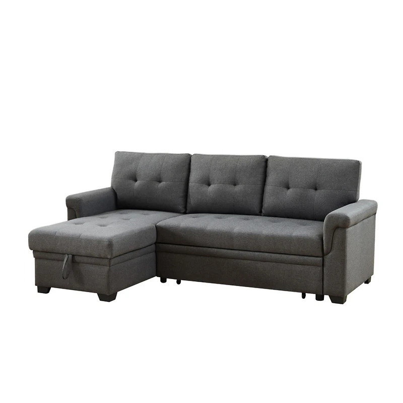 Streamdale Furniture Sierra Dark Gray Linen Reversible Sleeper Sectional Sofa With Storage Chaise