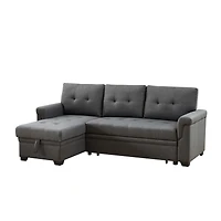 Streamdale Furniture Sierra Dark Gray Linen Reversible Sleeper Sectional Sofa With Storage Chaise