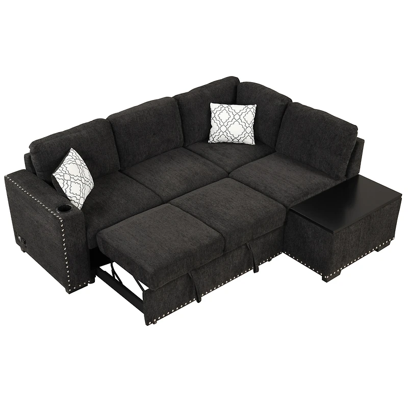 Simplie Fun 83.8" Reversible Sectional Pull-Out Sofa Bed L-Shaped Corner Sofa Couch