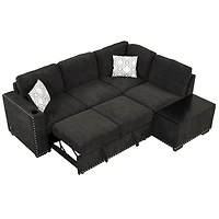 Simplie Fun 83.8" Reversible Sectional Pull-Out Sofa Bed L-Shaped Corner Sofa Couch