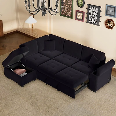 Simplie Fun L-Shaped Sleeper Sofa with Storage Ottoman & Usb Charge