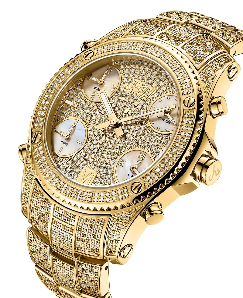 Jbw Men's Jet Setter Platinum Series Diamond (3 ct. t.w.) 18K Gold-Plated Stainless Steel Watch, 50Mm