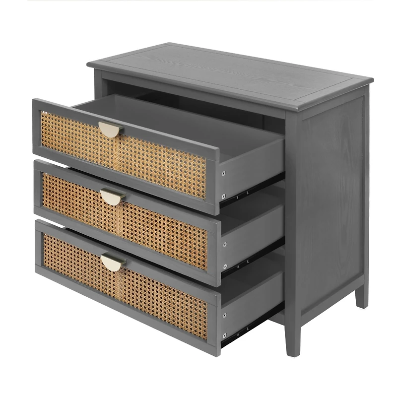 Streamdale Furniture 3 Drawer Cabinet Rattan, American Furniture, Suitable For Bedroom, Living Room, Study