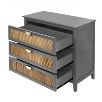 Streamdale Furniture 3 Drawer Cabinet Rattan, American Furniture, Suitable For Bedroom, Living Room, Study