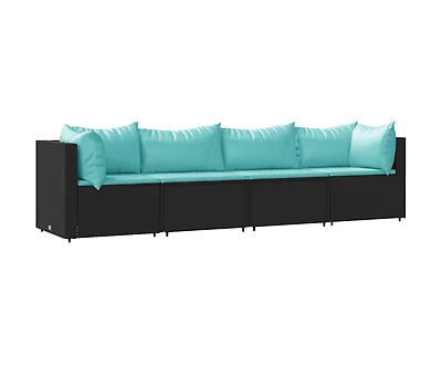 4 Piece Patio Lounge Set with Cushions Black Poly Rattan