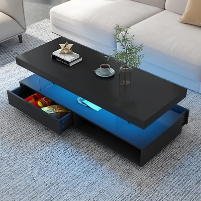 Simplie Fun Led Coffee Table With Storage and Display Shelves