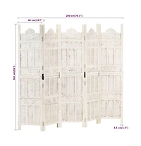Hand carved 5-Panel Room Divider White 78.7"x65" Solid Mango Wood