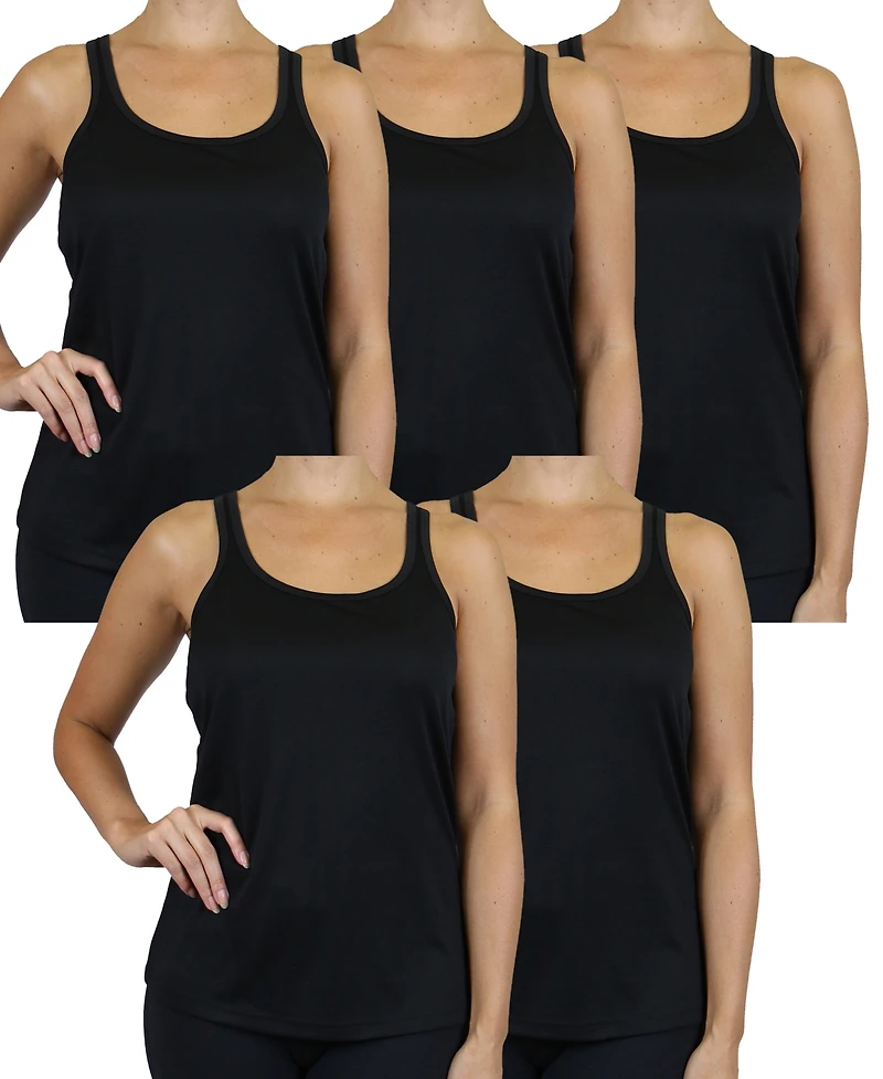 Galaxy By Harvic Women's Moisture Wicking Racerback Tanks-5 Pack