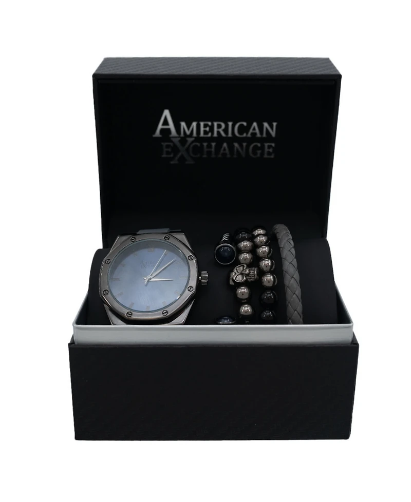 American Exchange Men's Grey Silicone Strap Watch 42mm Gift Set