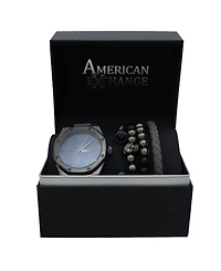 American Exchange Men's Grey Silicone Strap Watch 42mm Gift Set