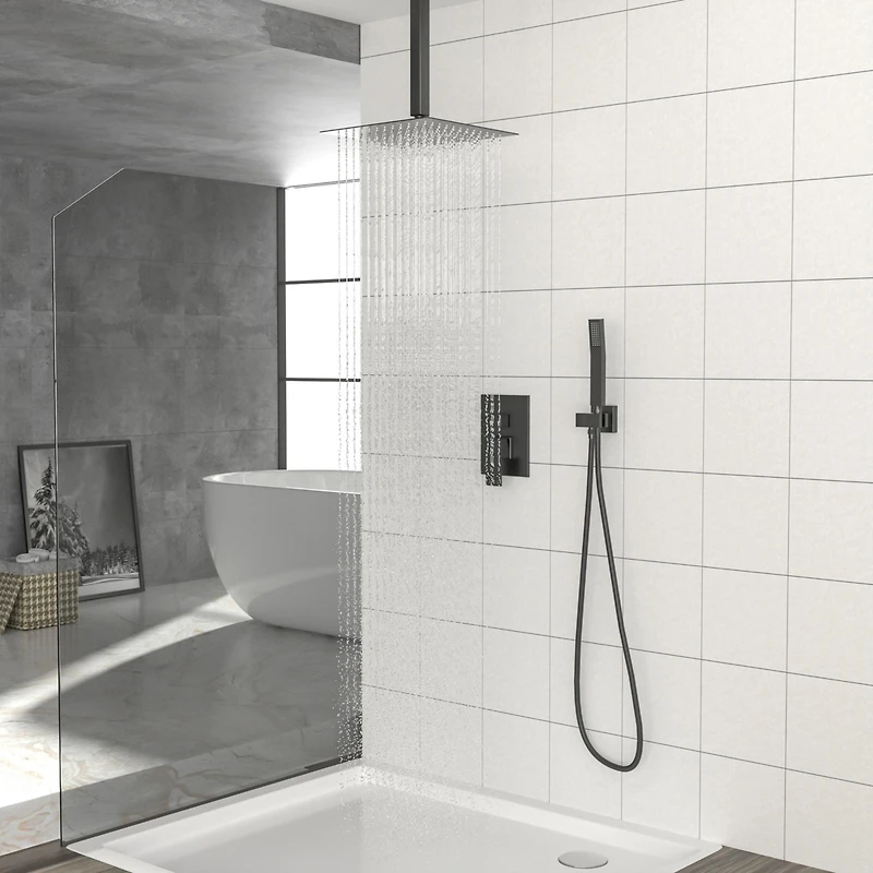 10" Rain Shower Head Systems, Matte Black, Ceiling Mounted Shower