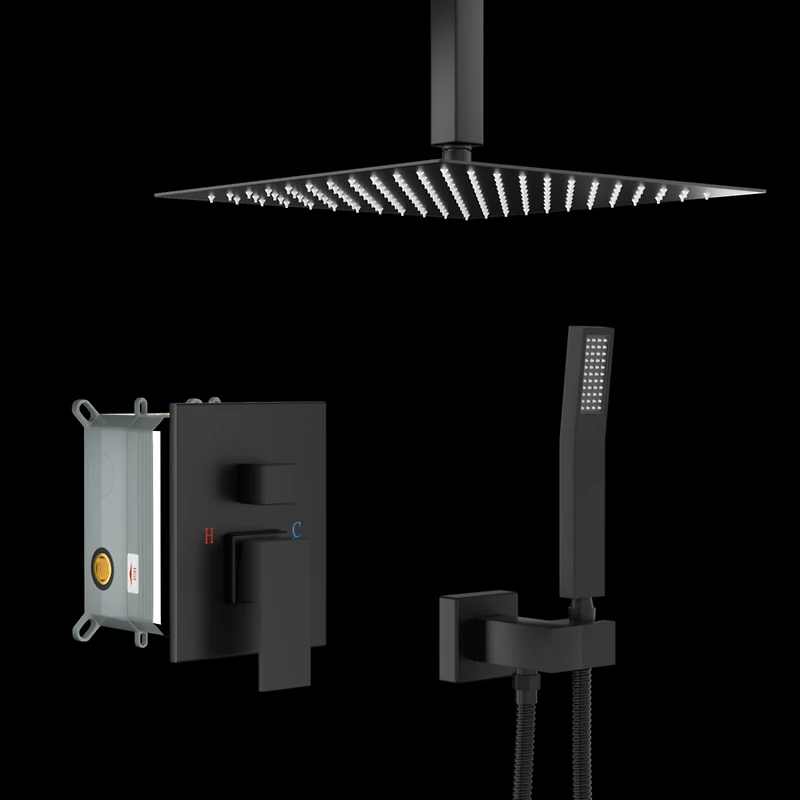 12" Rain Shower Head Systems, Matte Black, Ceiling Mounted Shower