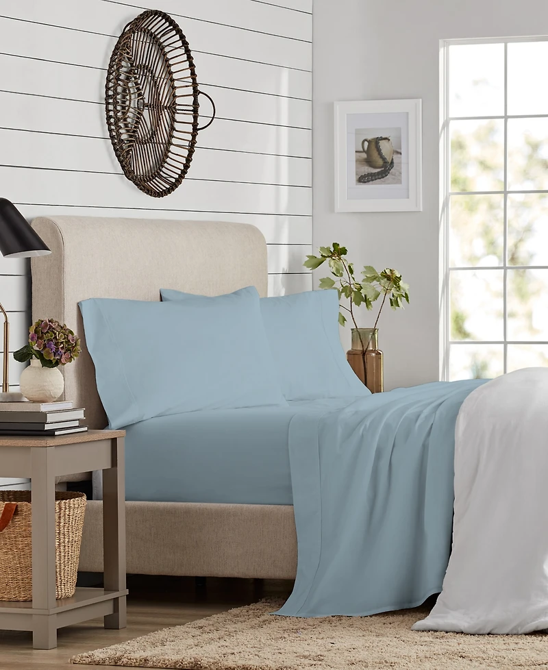 Purity Home 300 Thread Count Brushed Cotton Percale -Pc. Sheet Set