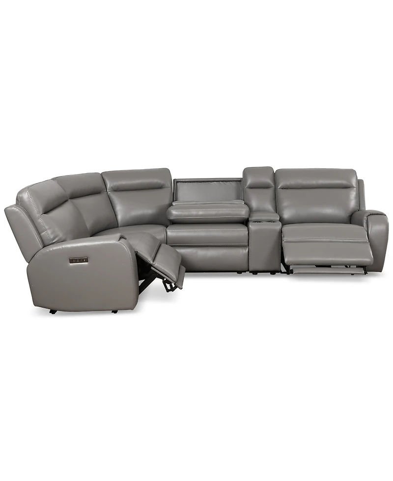 Closeout! Sheeler -Pc. Faux Leather Sectional with 3 Power Motion Chairs & 1 Console