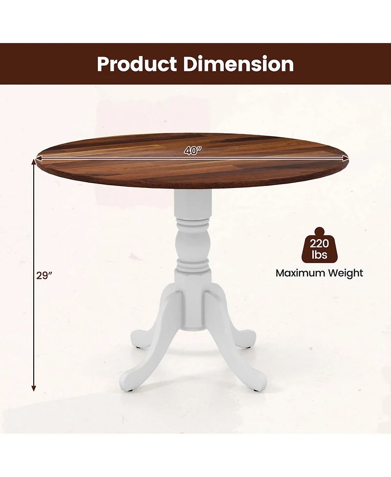 4-Person Dining Table Wooden Kitchen Table with Solid Rubber Wood Frame for Kitchen