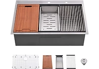 Streamdale Furniture Workstation 33-inch Drop-In 16 Gauge Kitchen Sink R10 Radius Stainless Steel Kitchen Sink Single Bowl with Integrated Ledge & Acc