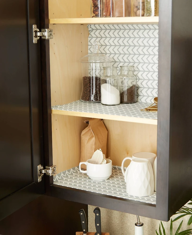Design Imports Fridge Shelf Liner Collection Non-Adhesive, Cut to fit, Machine Washable, 12x120", Gray Herringbone, 2 Piece