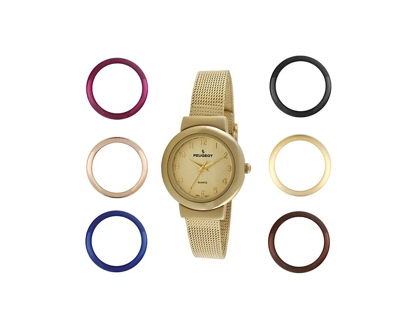 Peugeot Women's Gold Watch Gift Set with 7 Changeable Bezels