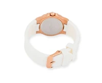 Peugeot Women's Rose Gold Wrist Watch with Crystal Bezel and Silicone Rubber Band