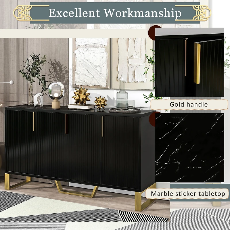 Streamdale Modern Kitchen Cabinet Sideboard with Doors, Metal Accents, Adjustable Shelves